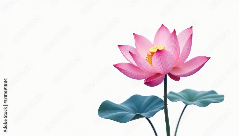 Obraz premium Single pink lotus flower, elegant line art style, isolated on white , simple, pink