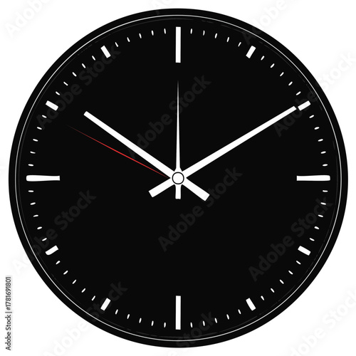 Black and white clock illustration close up. Time concept, analog wall clock.