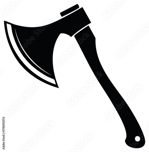 Black Silhouette of an Axe Tool Vector Icon for Woodcutting and Survival