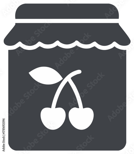Cherry jam jar icon with fruit illustration and decorative lid design