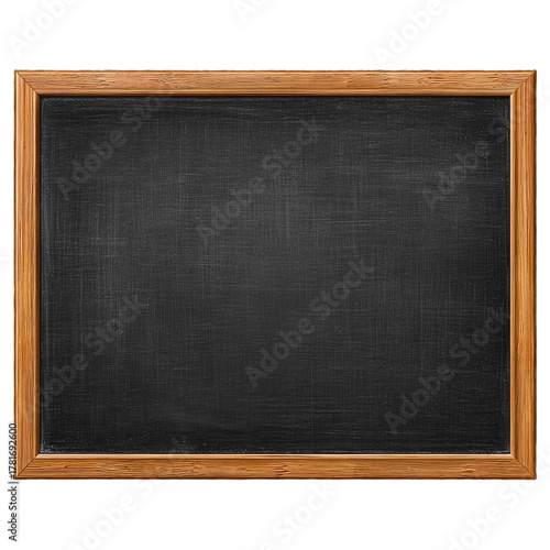 Fototapeta Naklejka Na Ścianę i Meble -  Empty black chalkboard with a vintage wooden frame for school. Isolated on transparent background, png