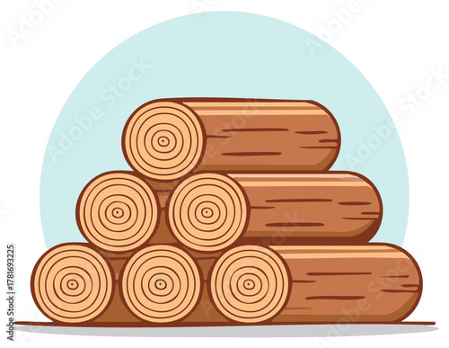 Pile of wooden logs, illustration of a woodpile, cartoon style