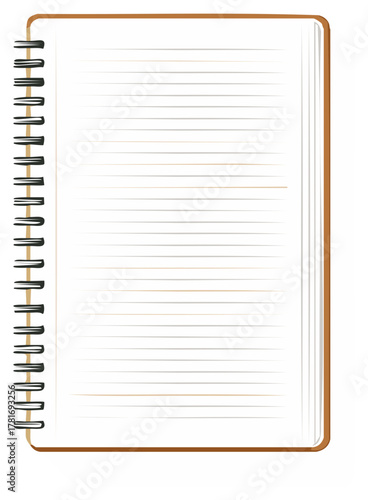 Open spiral-bound notebook with ruled white pages and brown cover, an empty journal or diary for writing.