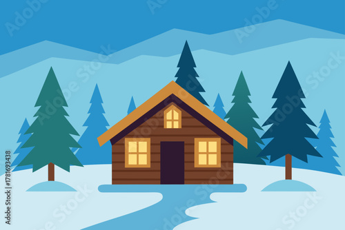 Wallpaper Mural Cozy Wooden Cabin in a Snowy Forest Torontodigital.ca