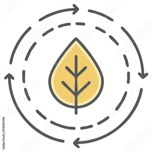 Circular economy concept with a leaf symbol and recycling arrows