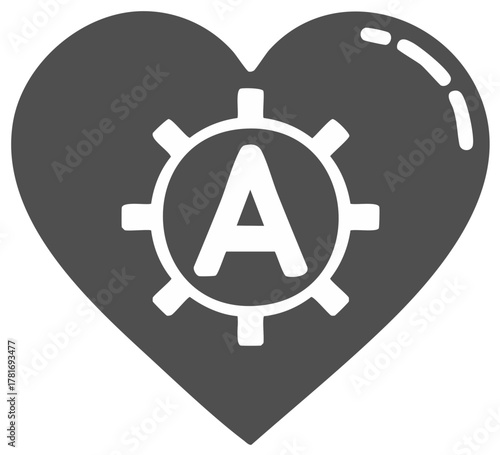 Heart with Gear and Letter A Icon Concept for Love of Technology
