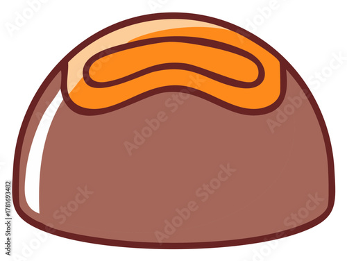 Isolated Chocolate Candy with Caramel Swirl Topping, Sweet Treat Illustration, Brown Color Palette