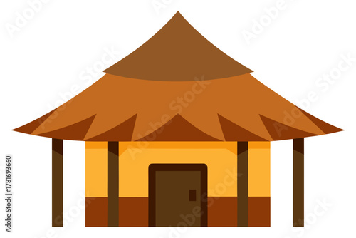 Wooden Hut with Traditional Thatched Roof