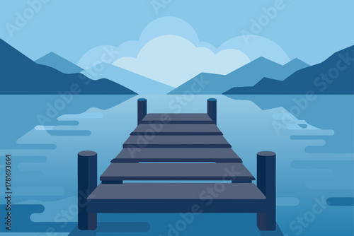 Wooden Jetty Extending into a Misty Lake