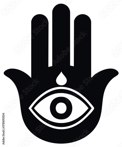 Black Hand Symbol with Eye and Tear Drop Icon