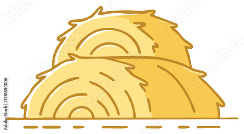 Stylized hay bales illustration representing autumnal harvest and rural farming scenes, ideal for fall themes