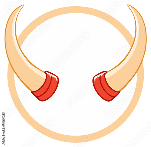 Cartoonish Vector Illustration of Devil Horns Set within a Ring Symbolizing Mischief and Playfulness