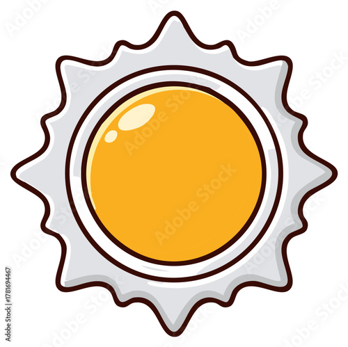 Cartoon fried egg with a stylized sun shape Simple breakfast food vector graphic