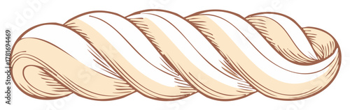 Hand drawn sketch illustration of a fresh twisted bread loaf or sweet bakery pastry