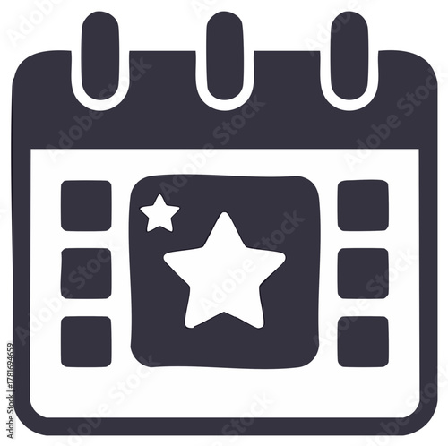Film event calendar icon with stars representing movie schedule and entertainment dates