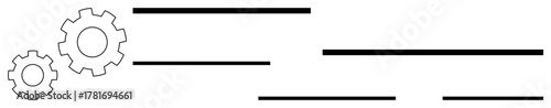 Two interlocking gears alongside horizontal lines symbolize process improvement, efficiency, and teamwork. Ideal for productivity, innovation, development, engineering, logic, automation