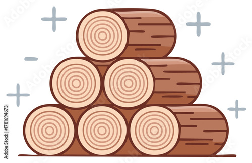 Illustration of Log Pile with Wood Grain Pattern and Plus and Minus Symbols