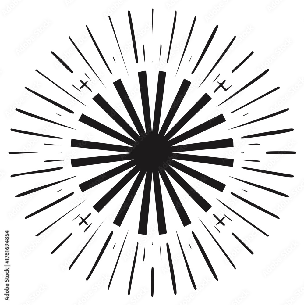 Obraz premium Hand Drawn Sunburst Rays Retro Comic Pop Art Style Graphic Element Vector