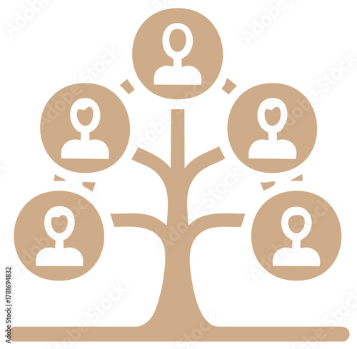 Family tree icon symbolizing connection, lineage, and generations with abstract human figures.