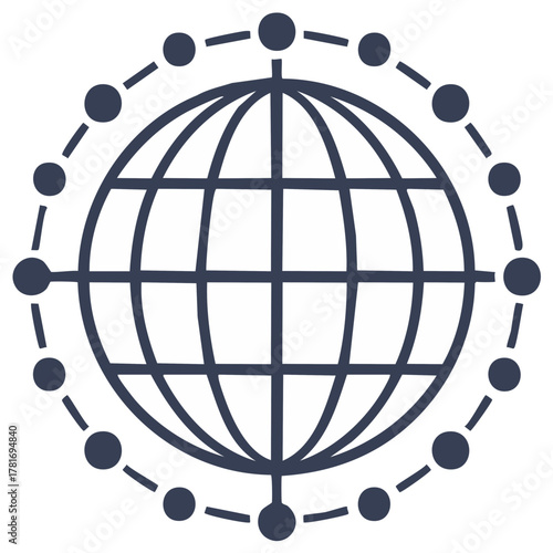Global Network Connection Globe Icon, World Wide Web Concept Illustration, Interconnected Planet Data Sharing
