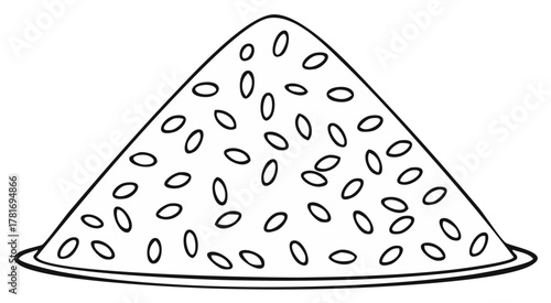 Abstract line art drawing of a mound of rice grains, black and white food illustration