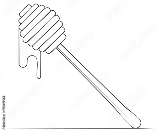 Outline of a Honey Dipper with Dripping Honey, Simple Black and White Vector Illustration