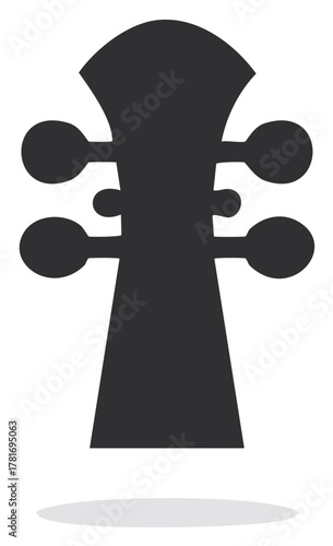 Silhouette icon of a string instrument headstock with tuning pegs. Minimal vector illustration for music and entertainment.