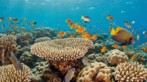 Vibrant Underwater World - A Kaleidoscope of Tropical Fish and Coral Reefs in Crystal Clear Ocean.