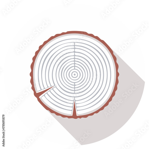 Tree Trunk Cross Section Flat Design Icon Showing Annual Growth Rings and Bark Texture