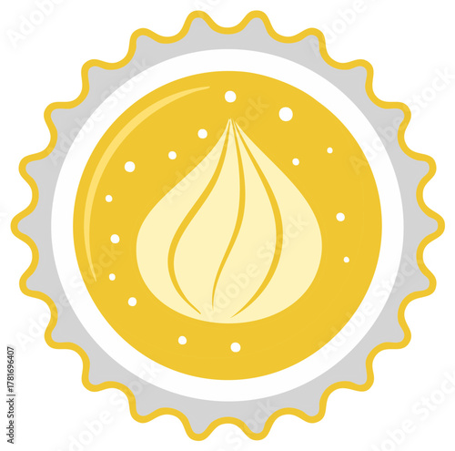 Dumpling Icon Symbol Illustration with Toothy Edge Design in Gold and Grey Palette