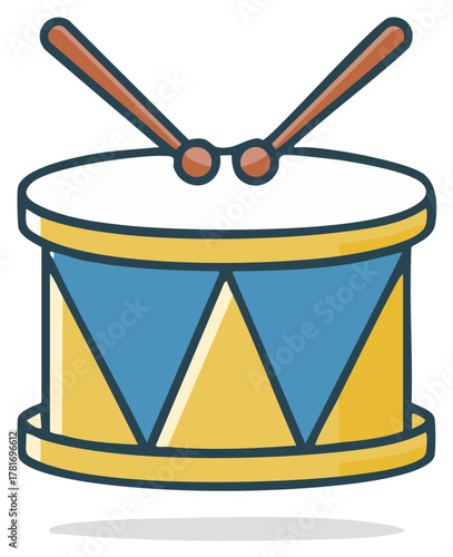 Cartoon Drum with Drumsticks Illustration Percussion Instrument Music and Rhythms for Carnival or Festival
