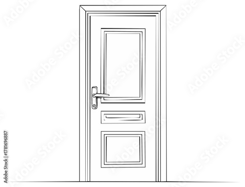 Modern Minimalist Line Drawing of a Closed Interior Door