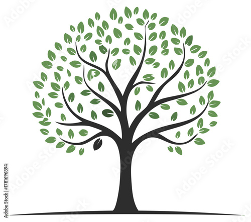 Stylized green tree illustration with vibrant leaves, representing nature, growth, and environmental concepts