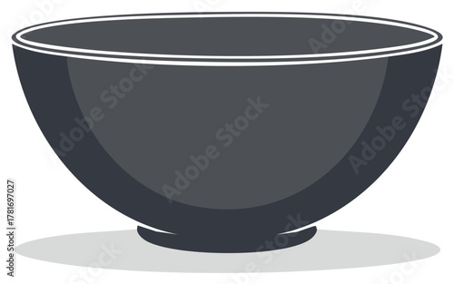 Sleek Matte Grey Bowl Illustration, a Kitchenware Icon for Serving Dishes and Food Presentation on Table