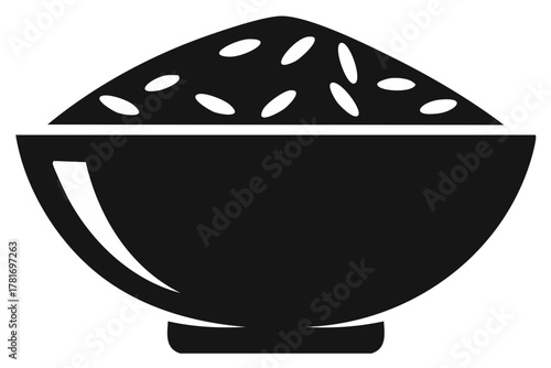 Full Bowl with Rice Silhouette Illustration Food Simple Asian Cuisine Style