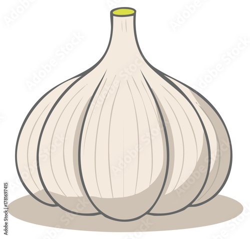 Stylized cartoon graphic of a whole garlic bulb, a pungent and healthy culinary staple