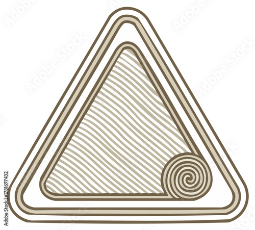 Abstract Geometric Triangle with Swirl and Stripes Design Earth Tone Colors