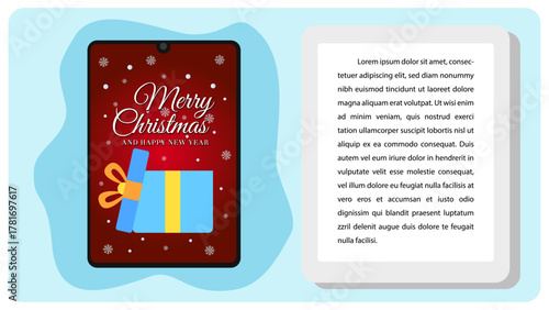 A Merry Christmas Greeting in Smartphone with Red Color and Gift Box. Template for Marketing Decorations, Seasonal Greeting Culture and Religion.