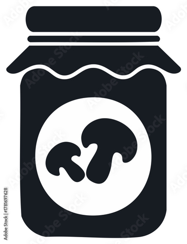 Jar of preserved mushrooms silhouette icon for food, cooking, and canning concepts