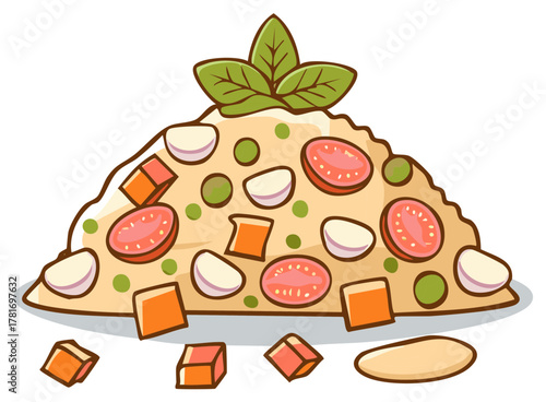 Cartoon Slice of Pizza with Tomatoes Mozzarella and Basil Toppings