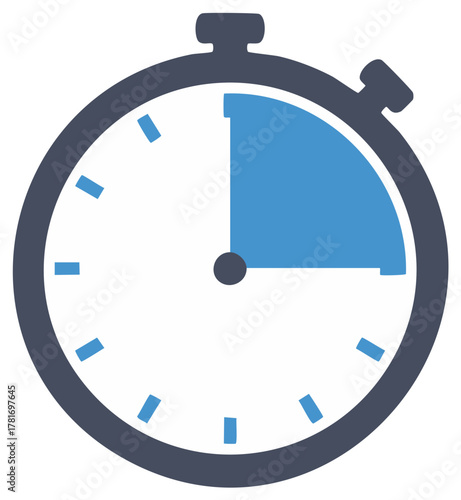 Stopwatch timer icon with a fifteen minute or second interval highlighted
