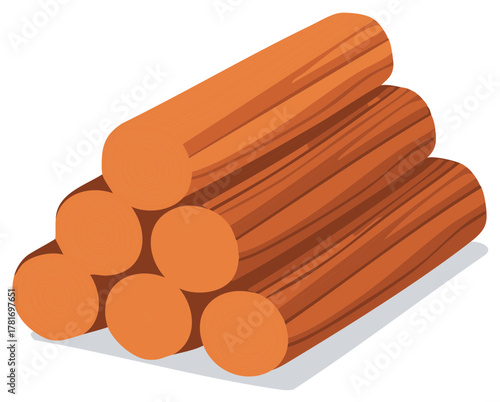 Stack of Cut Logs for Firewood, Timber Logging and Woodpile, Vector Illustration