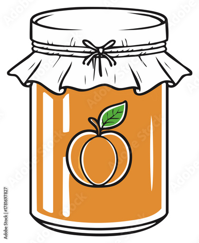 Jar of apricot jam illustration with a graphic of a peach on a sticker.