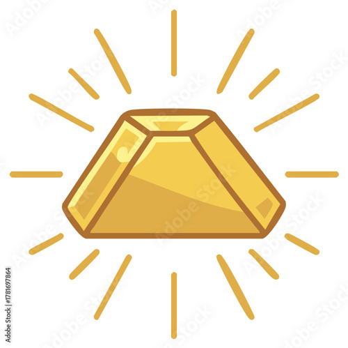 Cartoon gold ingot icon sparkling with radiant light beams