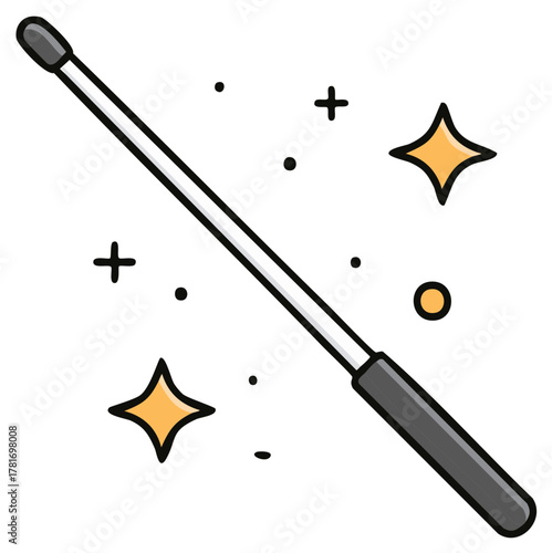 Simple magic wand illustration with sparkling stars and magical effects fantasy concept