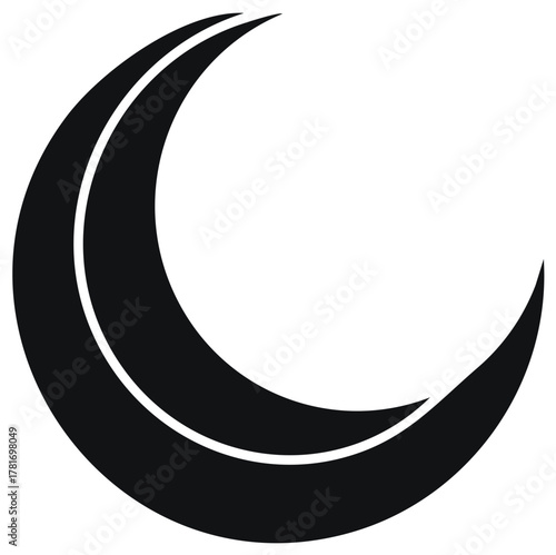 Crescent Moon Symbol Abstract Minimalist Design Black Silhouette