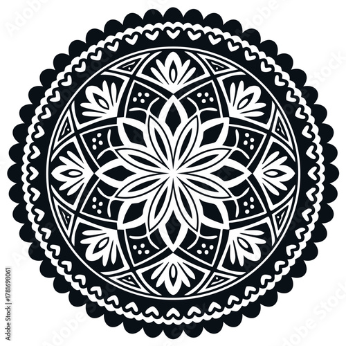 Ornate black and white floral mandala design