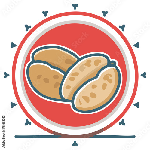 Group of Nuts in Artistic Red White Circular Frame Badge Style