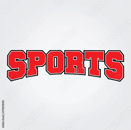 Bold Red SPORTS Text Design, Varsity Style Athletic Typography for Team Branding and Sports Promotion