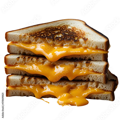 Stacked grilled cheese sandwich with melted cheddar